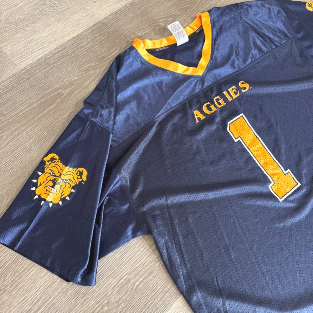 Vtg Russell Athletic Football Jersey Mens XL Blue NC A&T SU Aggies Bulldog #1